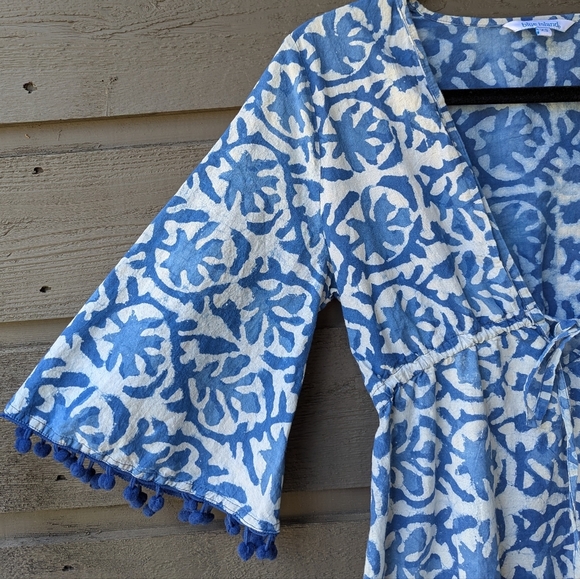 Blue Island Blue Floral Ikat Swim Coverup Dress Size XS 100% Cotton Beachy Boho - Picture 2 of 8